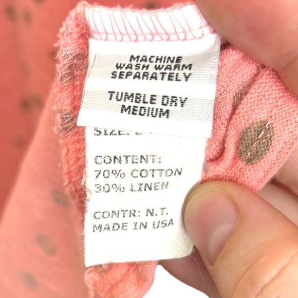 Cut Loose Pink Polka Dot Linen Cotton Lagenlook Blouse Shirt Hi Low Tunic Large - Picture 4 of 6